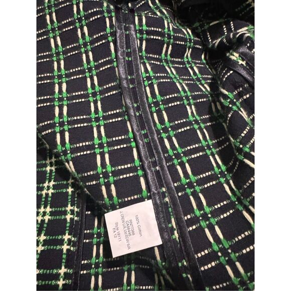 J. Crew green plaid textured Embroidered cotton blazer size 6 snap buttons - Picture 2 of 8